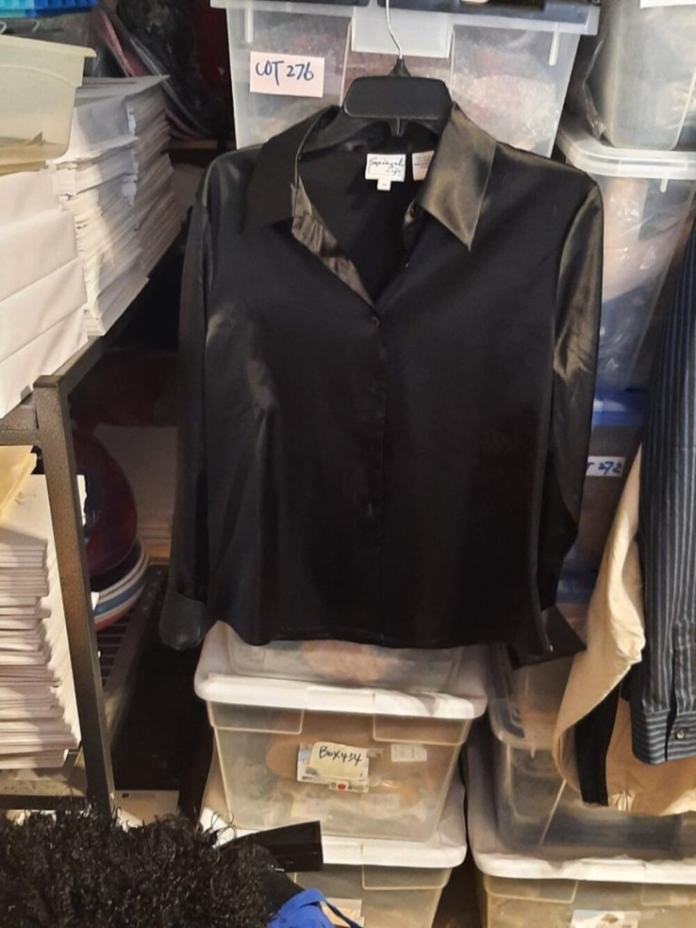 Vintage Spiegel Life Black Dress Bouse Satin Black Size 12